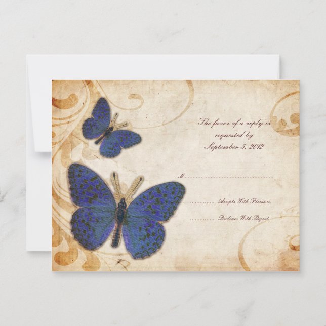 Blue Butterflies Vintage Wedding RSVP (Anverso)