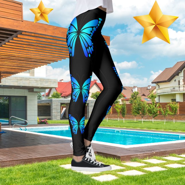 Blue Butterfly Black Modern Trendy Hot Leggings (Subido por el creador)