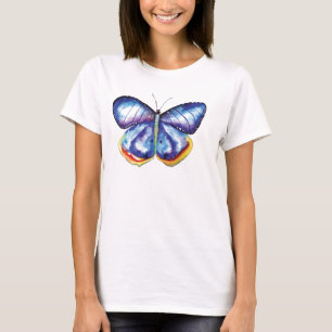 Blue Butterfly Pintando camiseta básica, blanco