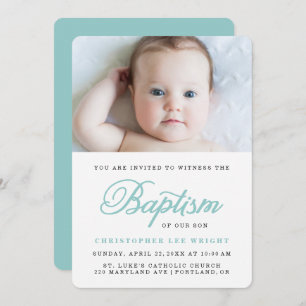 Blue Calligraphy Stylish Boy Baptism Invitación