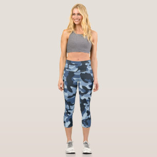 Blue Camouflage Capri Leggings