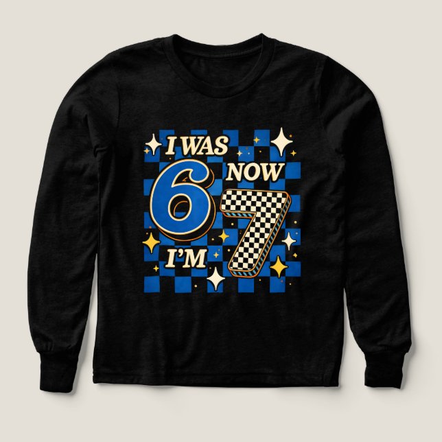 Blue Checkered I was 6 Now I'm 7 Funny 67 (Diseño frontal)