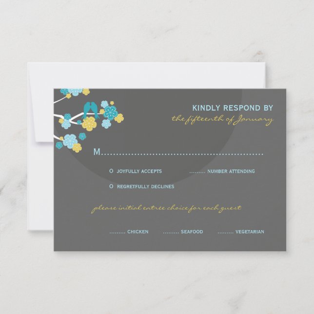 Blue Cherry Blossoms Amo Aves Boda Tarjeta RSVP (Anverso)
