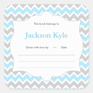 Blue Chevron Book baby ducha Etiqueta de la placa