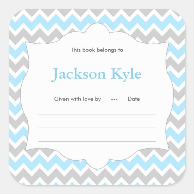 Blue Chevron Book baby ducha Etiqueta de la placa  (Anverso)