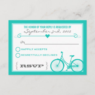 Blue Chevron Trendy Bicycle Hearts Wedding RSVP