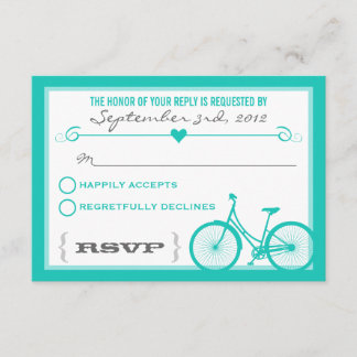 Blue Chevron Trendy Bicycle Hearts Wedding RSVP