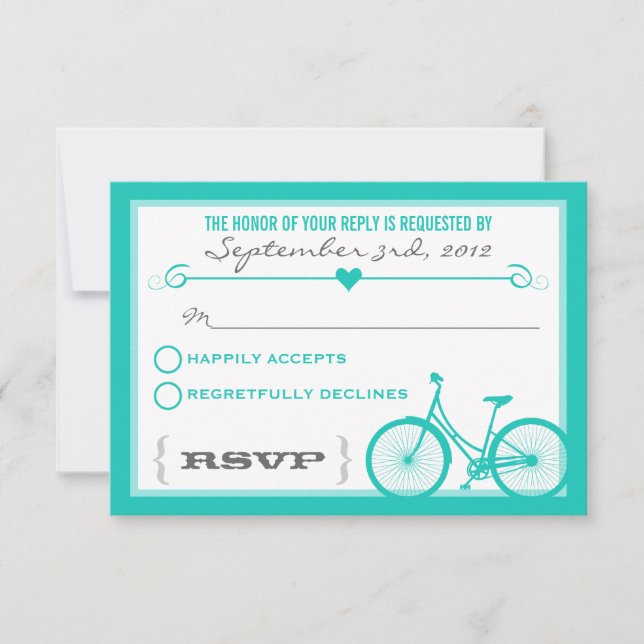 Blue Chevron Trendy Bicycle Hearts Wedding RSVP (Anverso)