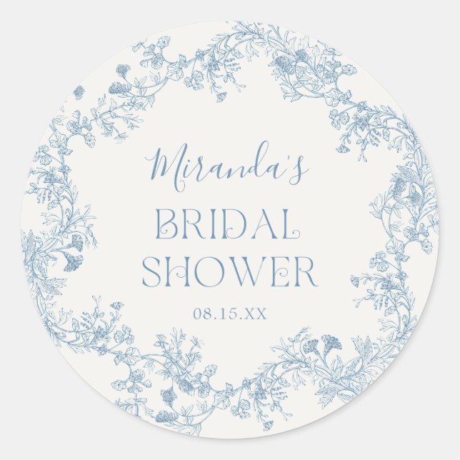 Blue Chinoiserie Bridal Shower Pegatina (Anverso)