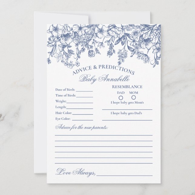 Blue Chinoiserie Consejo Floral para Tarjeta de Be (Anverso)