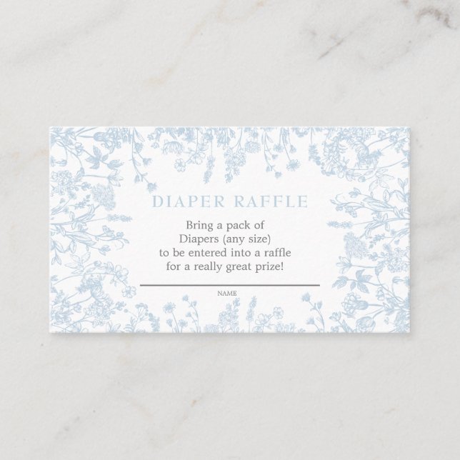 Blue Chinoiserie floral tarjeta de rifa de pañales (Anverso)