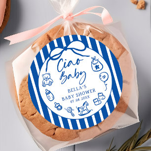 Blue Ciao Baby Pegatina italiano de Baby Shower