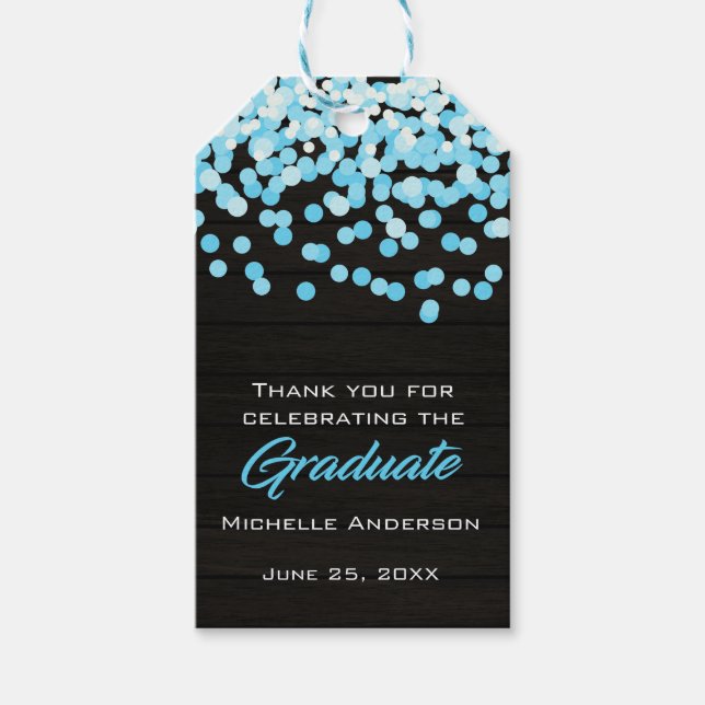 Blue Confetti Graduate Gracias Graduación Etiqueta (Anverso)