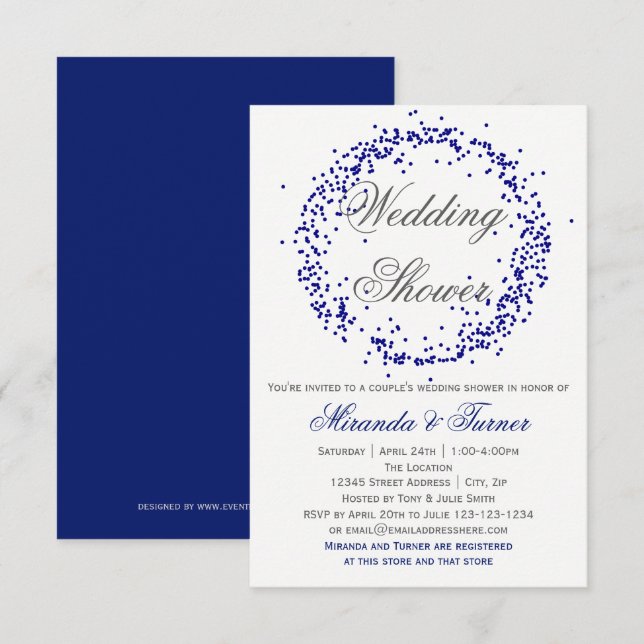Blue Confetti - Invitación a la ducha matrimonial  (Anverso / Reverso)