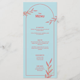Blue Coral Gold Leaf Boda Event Menu Tarjeta plana
