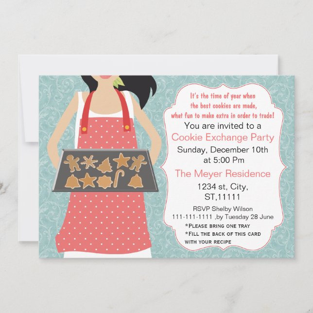 Blue coral Holiday Cookie swap Invitar tarjeta de  (Anverso)