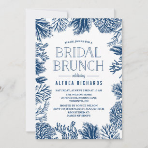 Blue Corals Frame Summer Bridal Brunch Invitación 