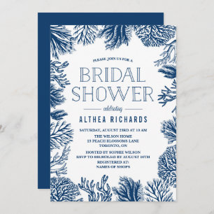 Blue Corals Frame Summer Bridal Shower Invitación