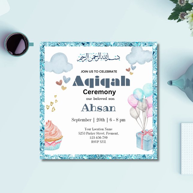 Blue Cute Aqeeqah- Aqiqah- Invitación (Subido por el creador)