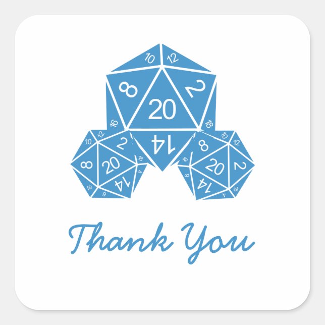Blue D20 Dice Gracias Pegatinas (Anverso)