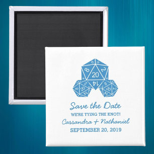 Blue D20 Dice Guardar el imán de fecha