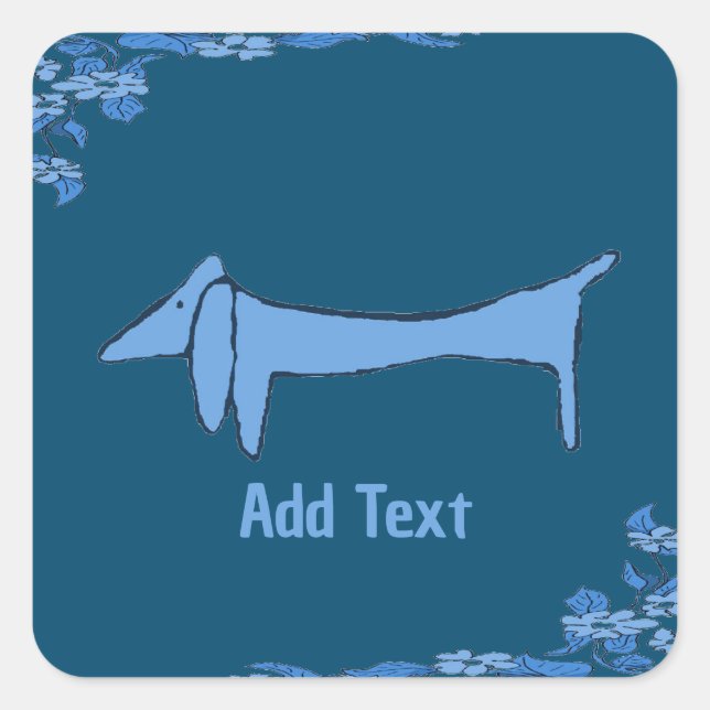 Blue Dachshund, añadir texto, Pegatina (Anverso)