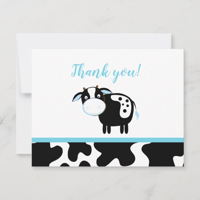 Blue Dairy Cow Baby Shower Gracias notas (Anverso)