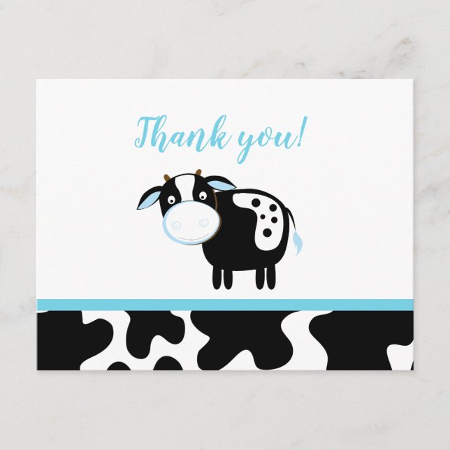 Blue Dairy Cow Baby Shower Gracias notas (Anverso)