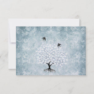 Blue Damask Heart Leaf Tree Vintage Bird RSVP
