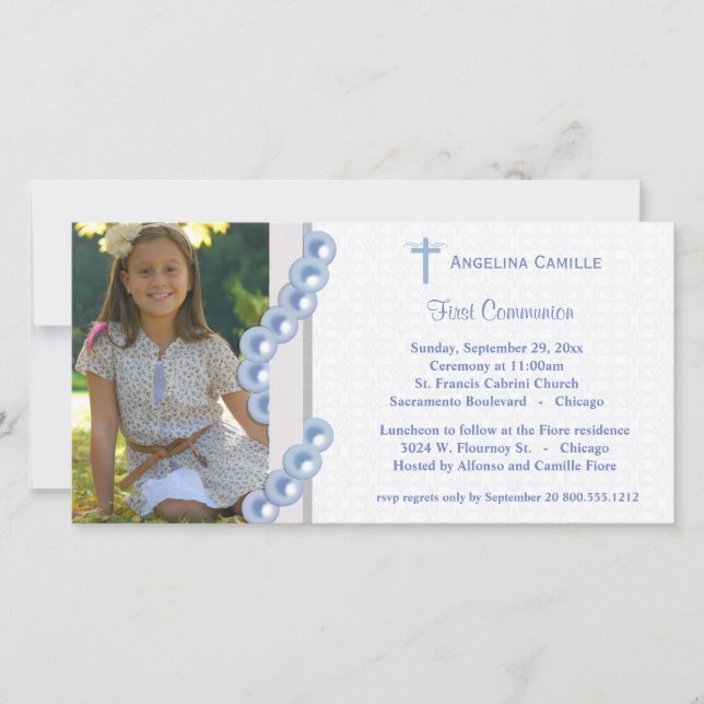 Blue Damask Pearls First Community Photo Invite (Anverso)