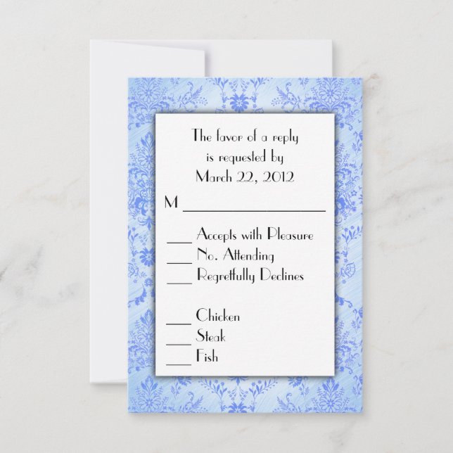 Blue Damask RSVP con opción de menú (Anverso)