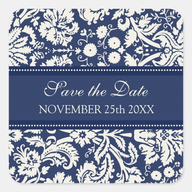 Blue Damask Save the Date Sello para sobres (Anverso)