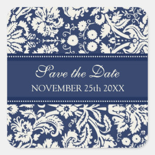 Blue Damask Save the Date Sello para sobres