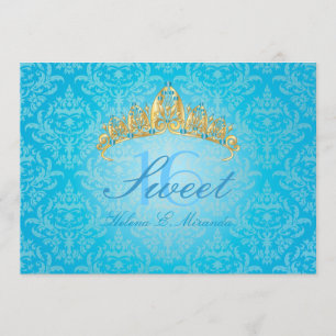 Blue Damask Sweet 16/ tiara/turquesa invitaciones