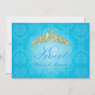 Blue Damask Sweet 16/ tiara/turquesa invitaciones