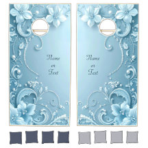 Blue Decorative Floral Cornhole Set