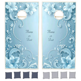 Blue Decorative Floral Cornhole Set