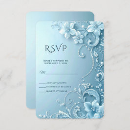 Blue Decorative Floral RSVP Card