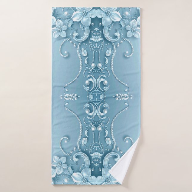 Blue Decorative Floral Towel Set (Toalla de baño)