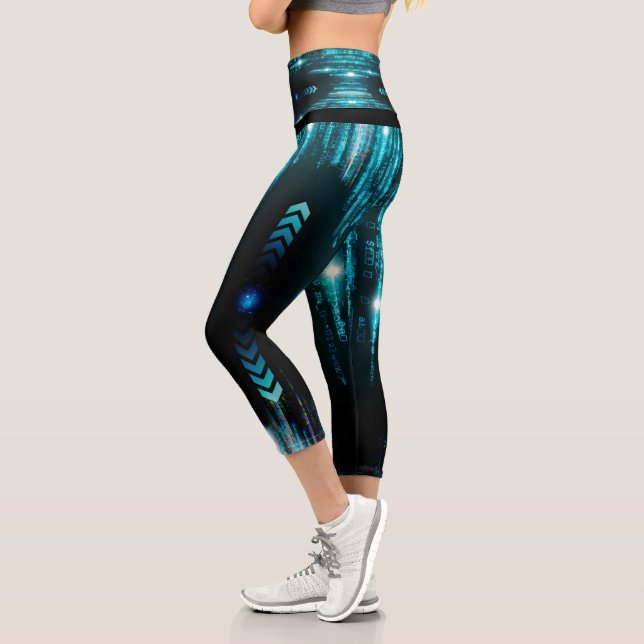 Blue Digital Galaxy Starry Space Capri Leggings (Izquierda)