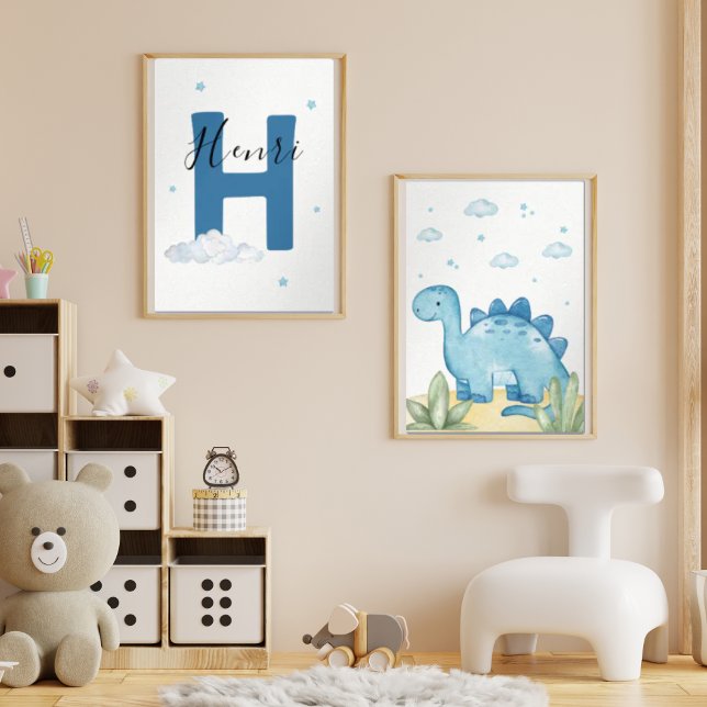 Blue Dinosaur Nursery Wall Art Set of 2 Print Set (Subido por el creador)