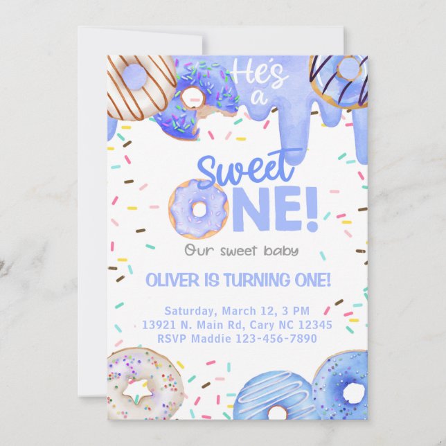 Blue donuts es una dulce invitación de cumpleaños  (Anverso)