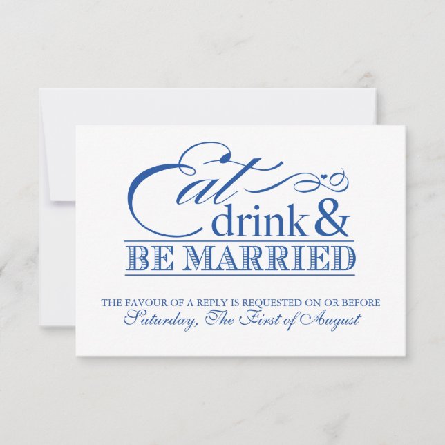 Blue Eat Drink and Be Married RSVP de boda (Anverso)