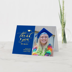 Blue Elegant Gold Script Graduación Gracias