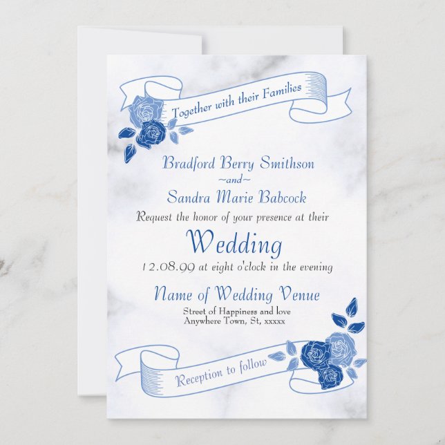 Blue Elegant Invitación al Corazón Floral Gris Bla (Anverso)