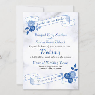 Blue Elegant Invitación al Corazón Floral Gris Bla