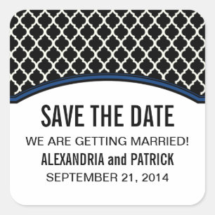 Blue Elegant Quatrefoil Save the Date Pegatinas
