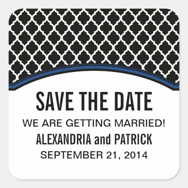 Blue Elegant Quatrefoil Save the Date Pegatinas (Anverso)