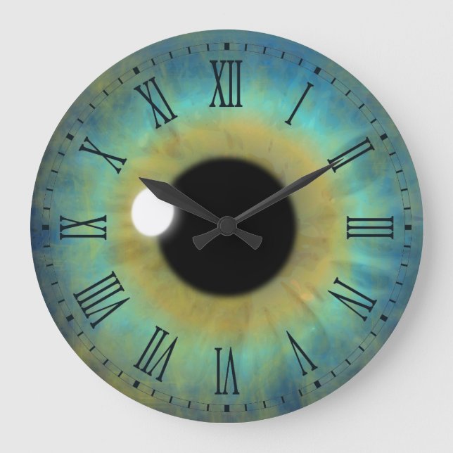 Blue Eye Iris Eyeball Gran Reloj romano redondo (Anverso)