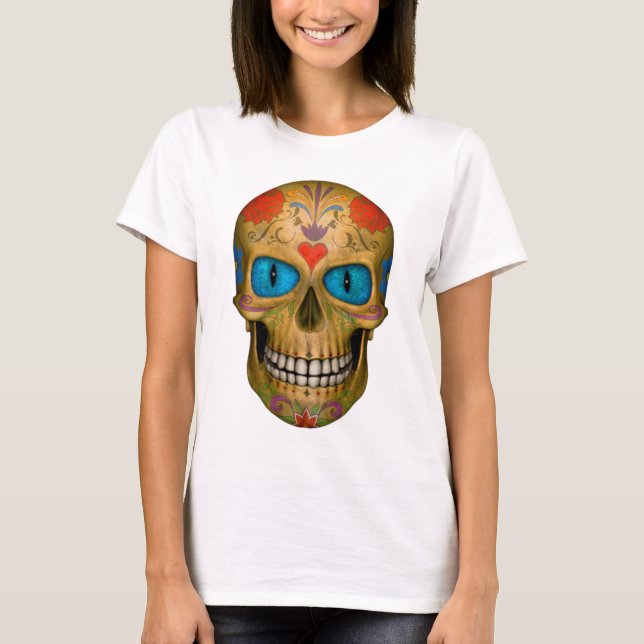 Blue Eyed Sugar Skull Camiseta Zombie no muerta (Anverso)